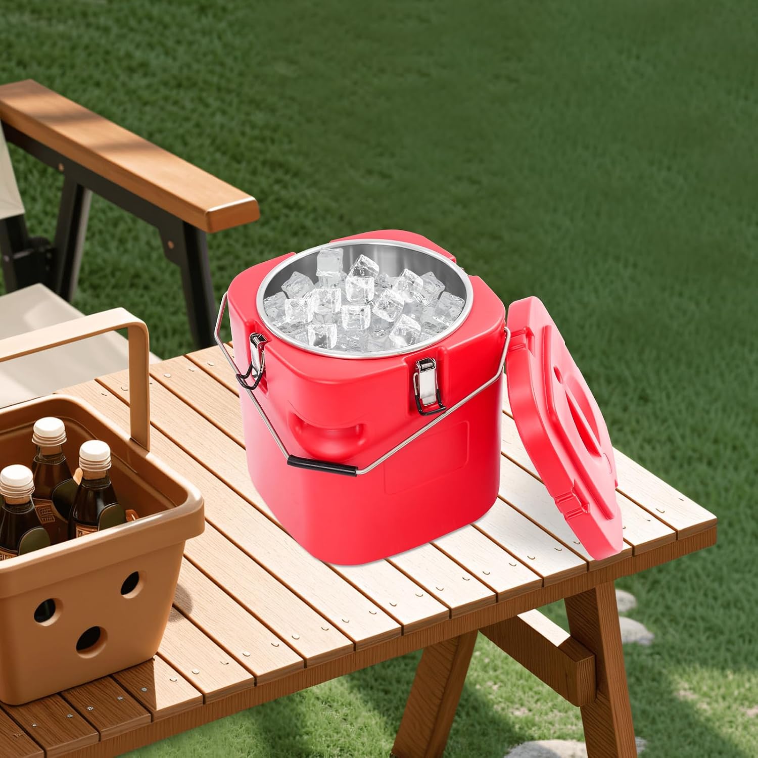 5.3Gal Insulated Beverage Cooler Water Dispenser with Stainless Steel Interior Soup Container Commercial Food Warmer for Hot Cold Food Portable Sports Cooler for Camping (20L-Red)