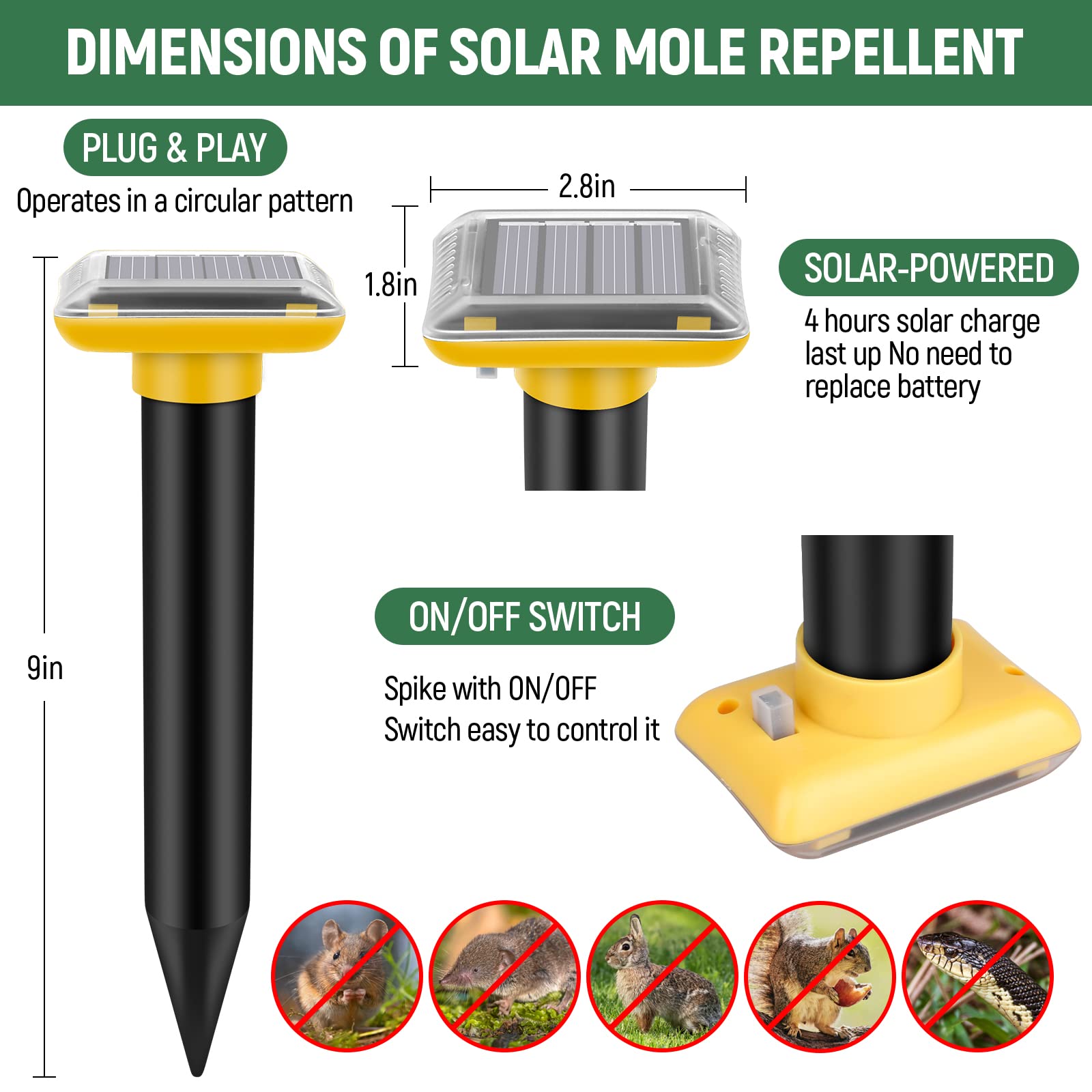 Repellente per talpe ad energia solare, xds-qgq-mais-giallo-6 pezzi