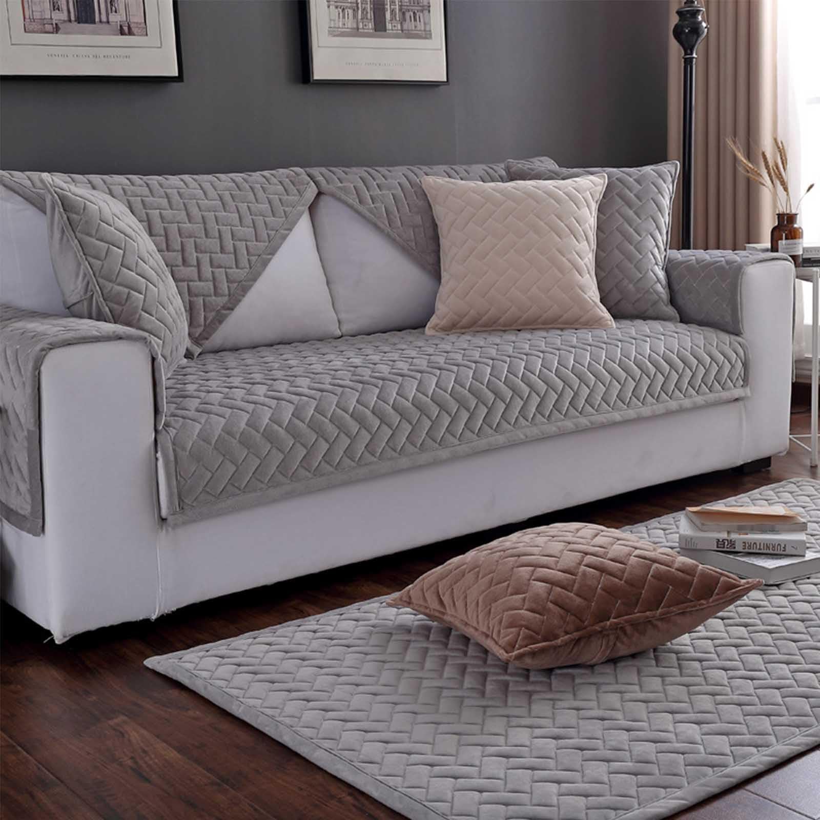 Housse de canapé lavable et antidérapante en tissu épais gris de salon