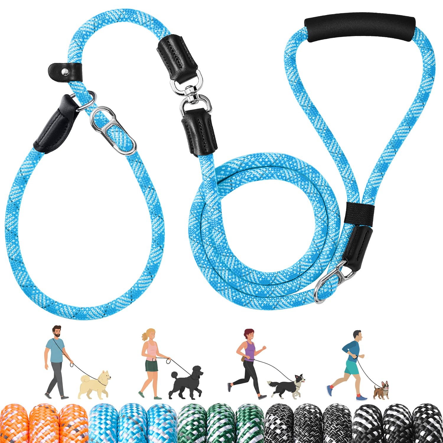 Eyein Slip Lead for Dogs - No Tangle Adjustable Length 1.2-1.8m Dog Lead, Heavy Duty 1.3cm Nylon Rope Leash Reflective, No Pull Puppy Training Leash for Medium Large Dogs (Blue)