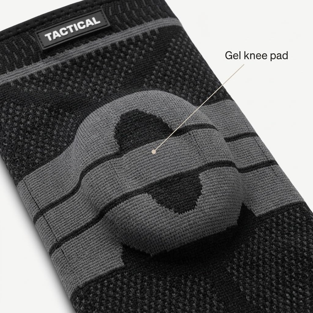 Tactical Fightwear Kniebandage mit Seitenstabilisatoren – Kniestütze mit Gel Padding, Kompression & Anti-Slip – Für Fitness, Laufen, MMA, BJJ und Kickboxen – Unisex – Größe L