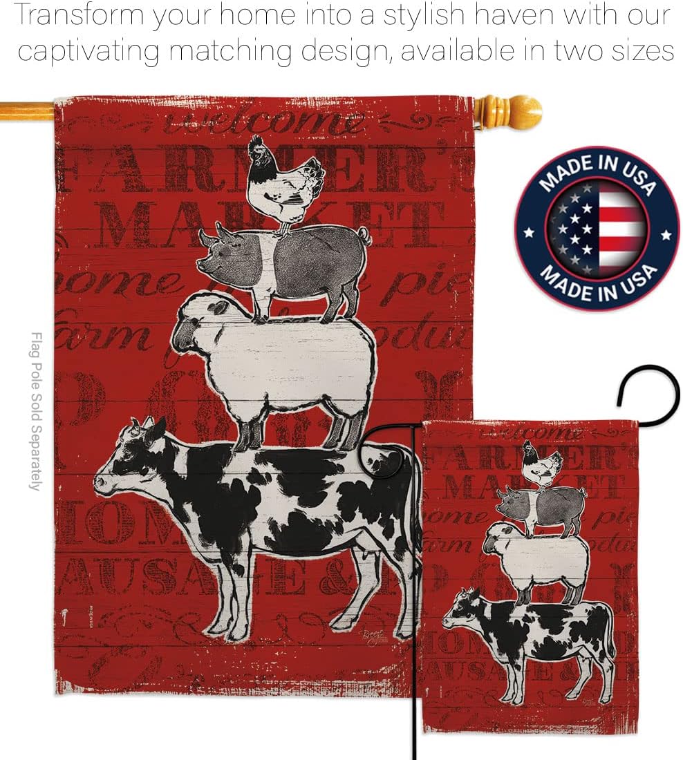 Breeze Decor Barnyard Friends House Flag Pack Cow Horse Rooster Farmhouse Pet Nature Farm Animal Creature Vintage Applique Decoration Banner Small Garden Yard Gift Double-Sided, Made in USA