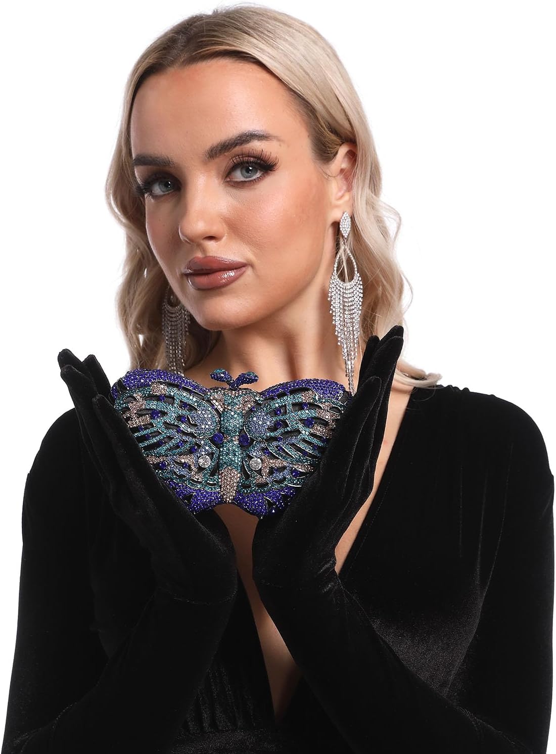 Boutique De FGG Mini Butterfly Clutch Minaudiere Bag Women Rhinestone Evening Handbags Bridal Wedding Crystal Clutch Purse