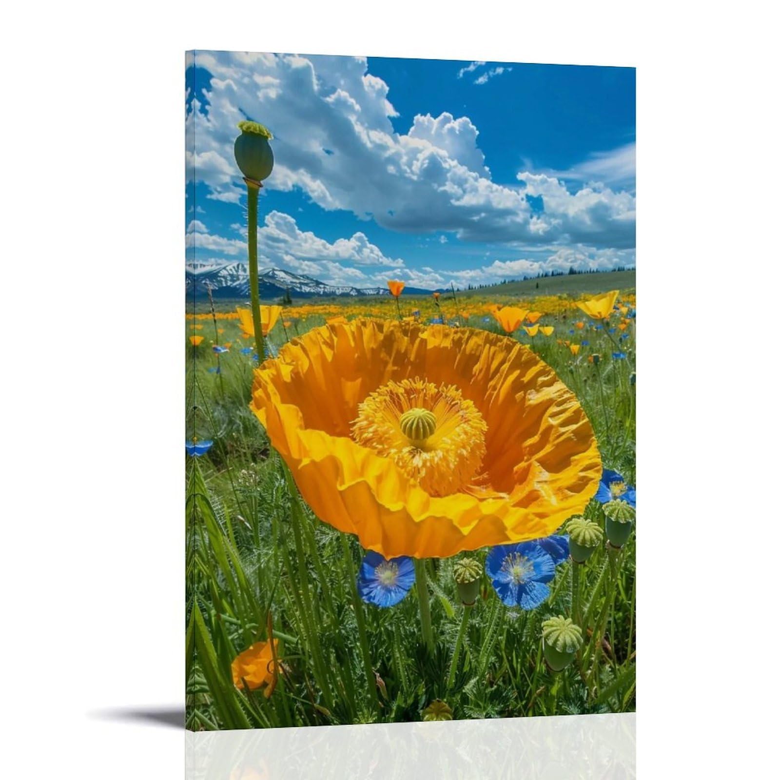 WHOUHJYE Golden Poppy Meadow 02 Poster Wall Art Canvas Vintage Aesthetic Painting Decor for Rooms 20x30inch Frame-style