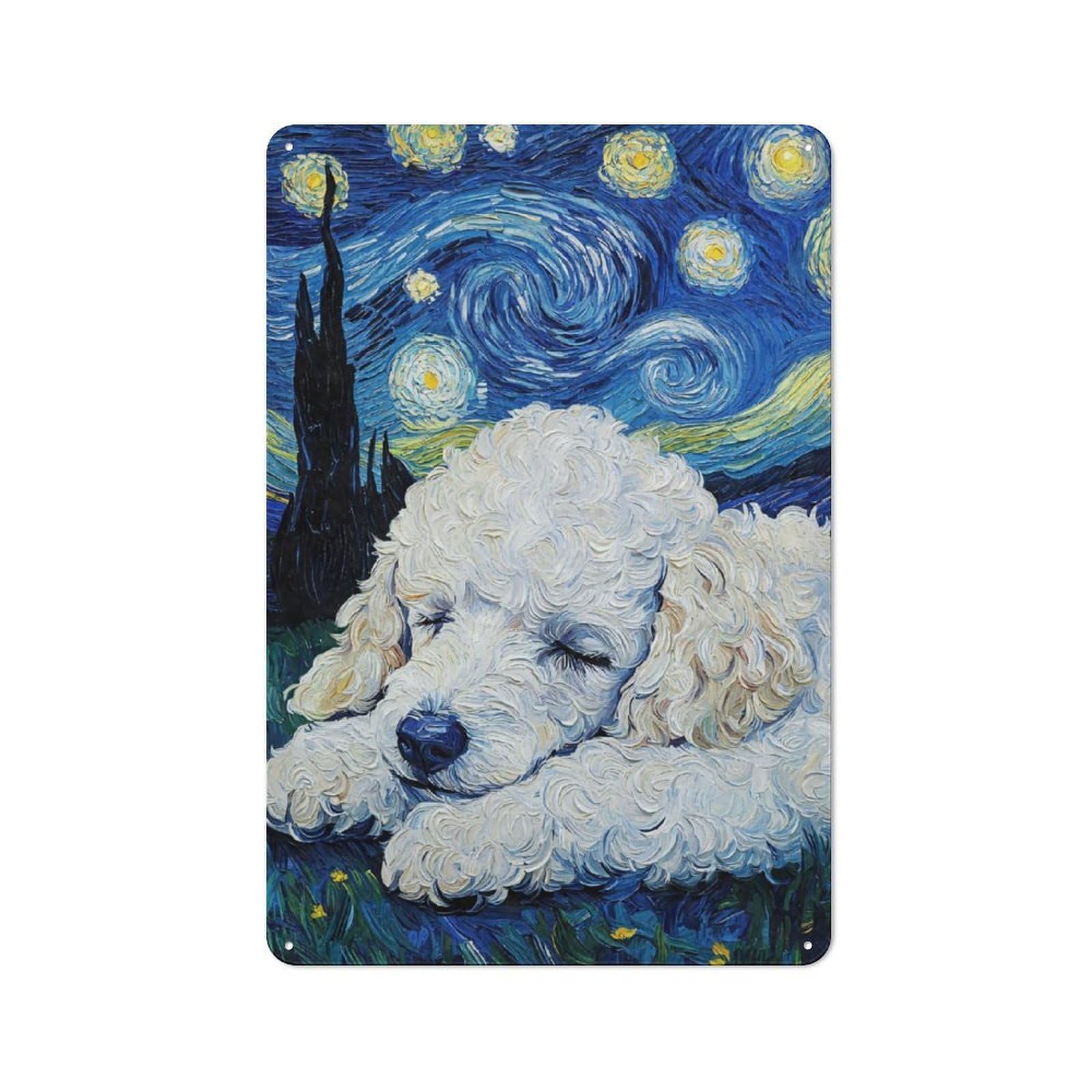 Junmoney White Poodle Puppy Sleeping Retro Metal Gift Sign 30X20cm, Home Wall Decor For Flat, Dorm Room, Lounge Or Cafe