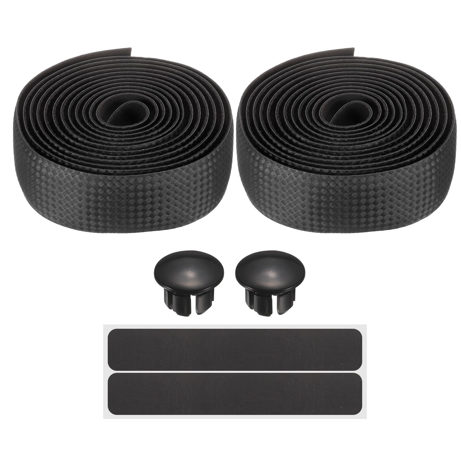 sourcing map Bike Handlebar Tape PU EVA Carbon Fiber Soft Bicycle Bar Tape with End Plugs for Road Cycling Folding Bicycles Enhance Bike Grip, Black