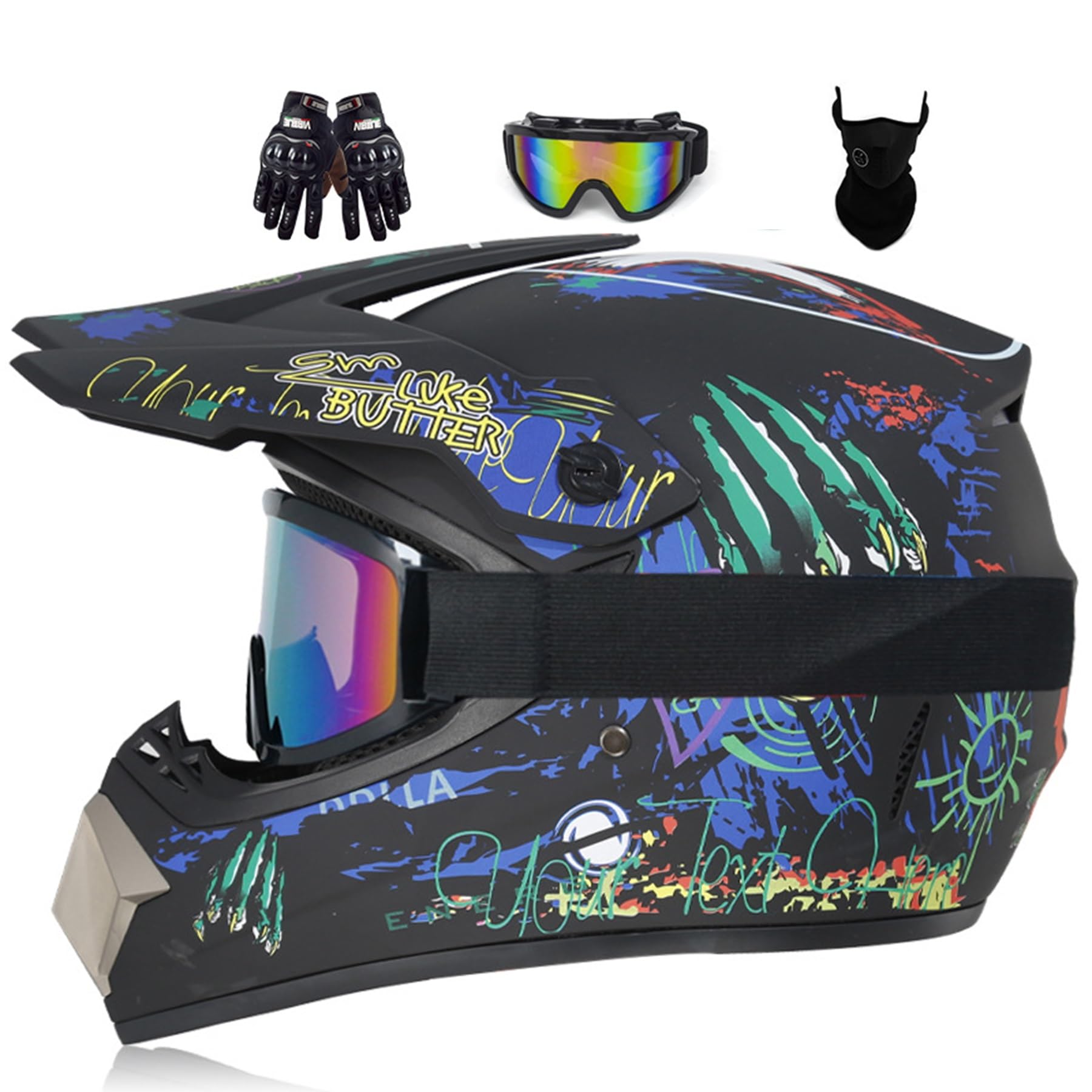 Cascos Motocross Niños Y Adultos Set, Casco De Cross MTB Cascos Ciclismo Motocross Adulto Protección Enduro Casco Moto para Scooter Chopper Quad Casco De Moto Hombre Y Mujer