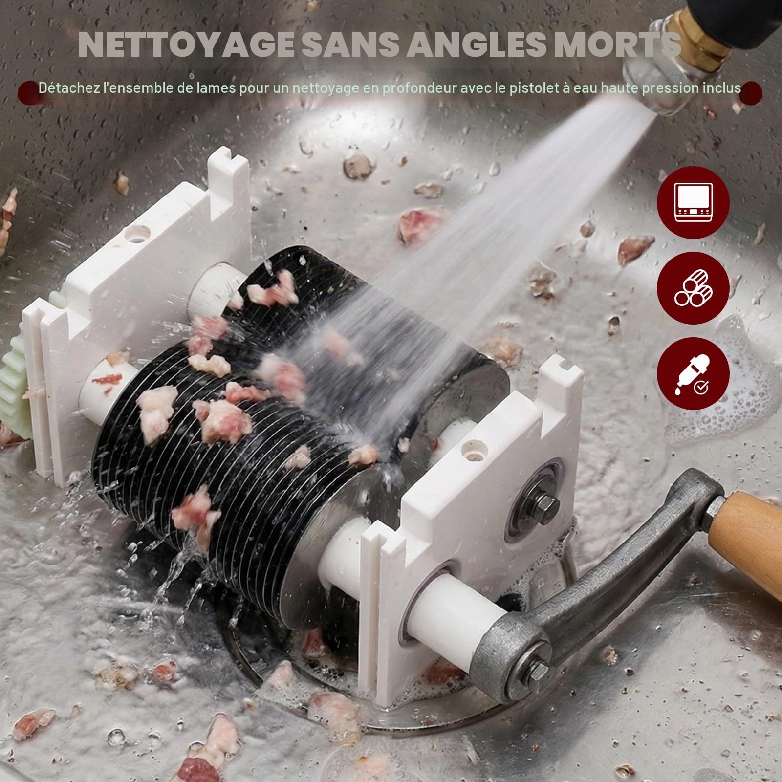 NEWTRY Trancheuse viande manuelle 2,5mm coupe dés Gastro Cuisine | Acier inoxydable, durable, facile à nettoyer, lame amovible, pour boucheries, restaurants, haute efficacité, usage intensif