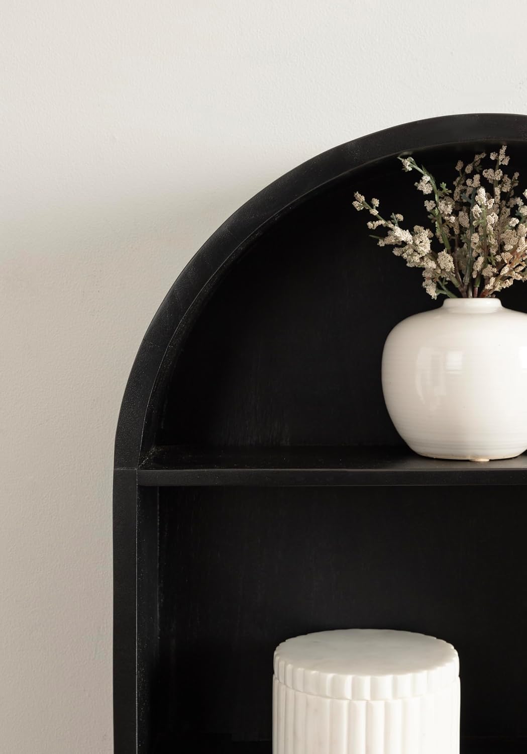 Kate and Laurel Arcott Modern Wooden Arched Wall Shelf, 18 x 26, Black, Transitional Mango Wood Arch Wall Shelves for Over-the-Toilet Storage or Entryway Storage Shelf