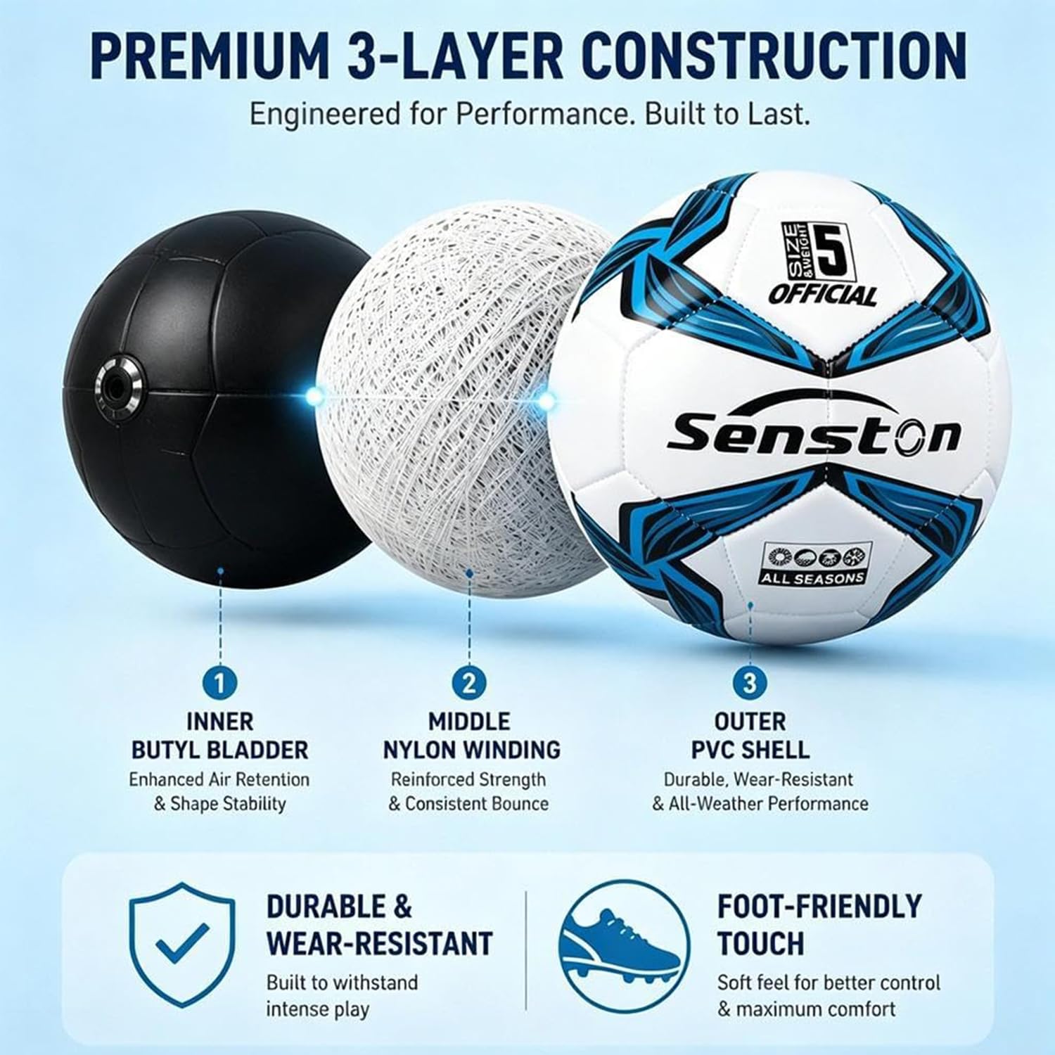 Senston Balón de fútbol Impermeable para Entrenamiento Deportivo, Pelota de Ocio para balones de fútbol, tamaño 4/ tamaño 5