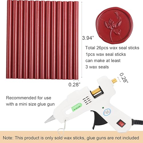 Miniatura 4 de Andotopee - 26 barras de sello de cera roja vintage, 26 unidades, pistola de pegamento para sello de cera, cera de sellado prémium para sobre, sello