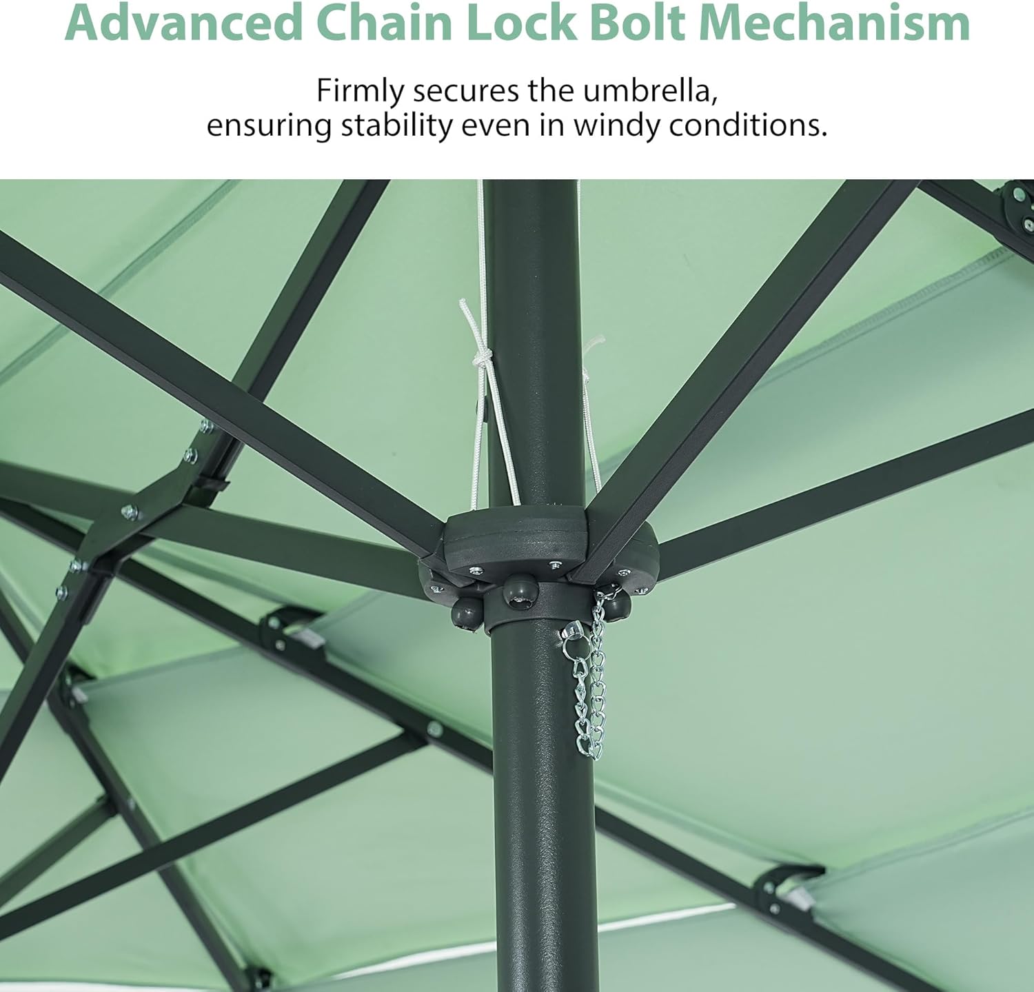 GDY 15 ft Patio Umbrella 3-Tier Ventilated, Easy-Turn Crank and Lock Bolt, Mint Green