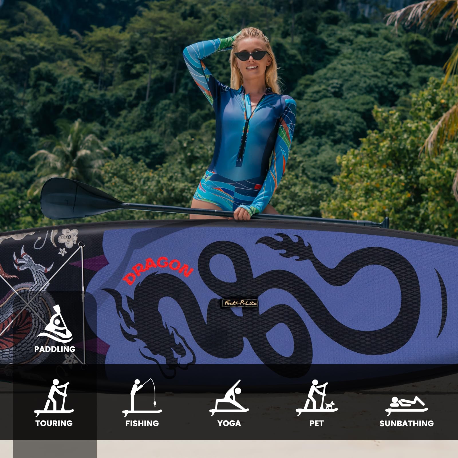 FEATH-R-LITE Aufblasbare Stand Up Paddle Boards Multifunktionale Paddleboard Mit Handpumpe, Sup Rucksack, Leine, Einstellbares Paddel, Für Erwachsene, Aller Fertigkeitsstufen