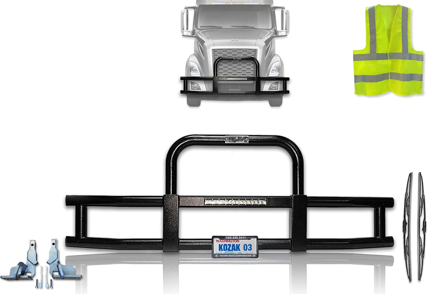 Grille Deer Bumper Guard for Semi Truck Compatible with Volvo VNL 2018-2025 (92"x40") + Bracket