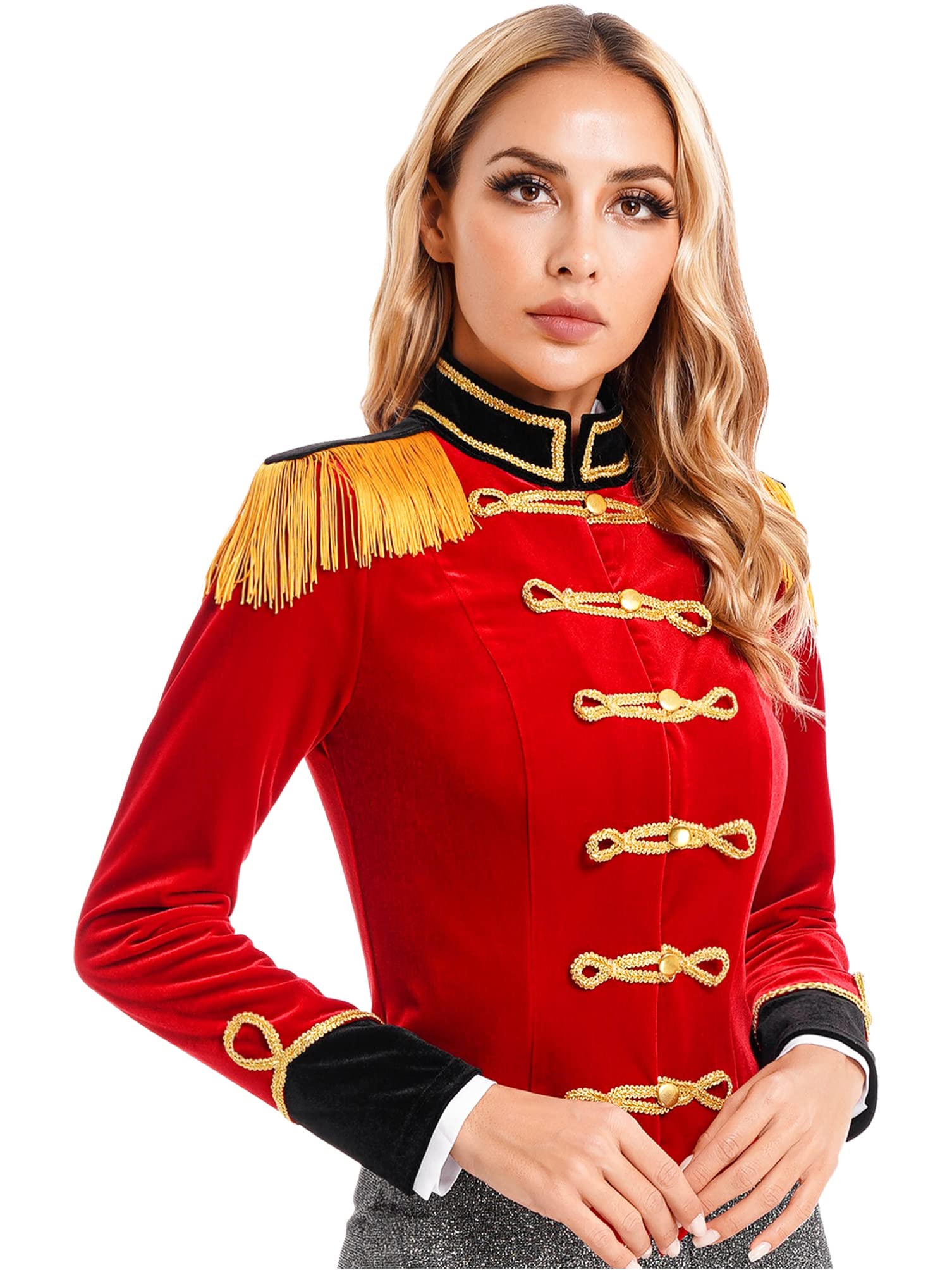 dPois Déguisement Cirque Femme Manches Longues Veste Cirque Dompteuse Cape Prince Présentatrice Gilet Costume Ringmaster Carnaval Mascarade S-3XL