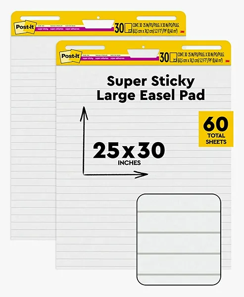 Post-it Super Sticky Easel Pad, 25-inch x 30-inch, White, Lined, 2 Pads/Pack, 30 Sheets/Pad (561WL VAD 2PK) (561WL-VAD-2PK)