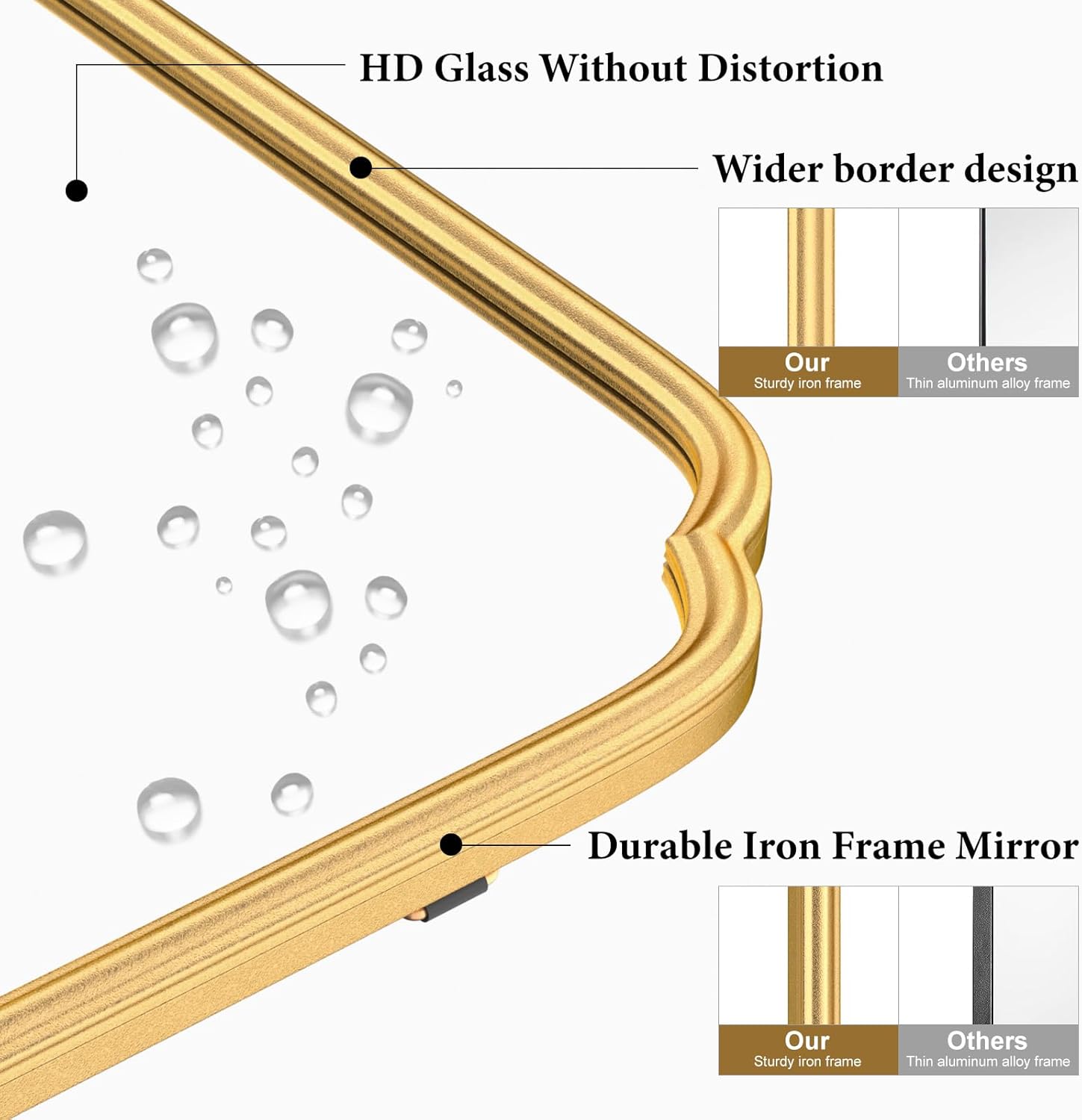 18X24 Inch Gold Mirror for Wall with Metal Frame Rectangular Rounded Bathroom Vanity Mirror Anti-Rust, Hangs (Gold 18" x 24")