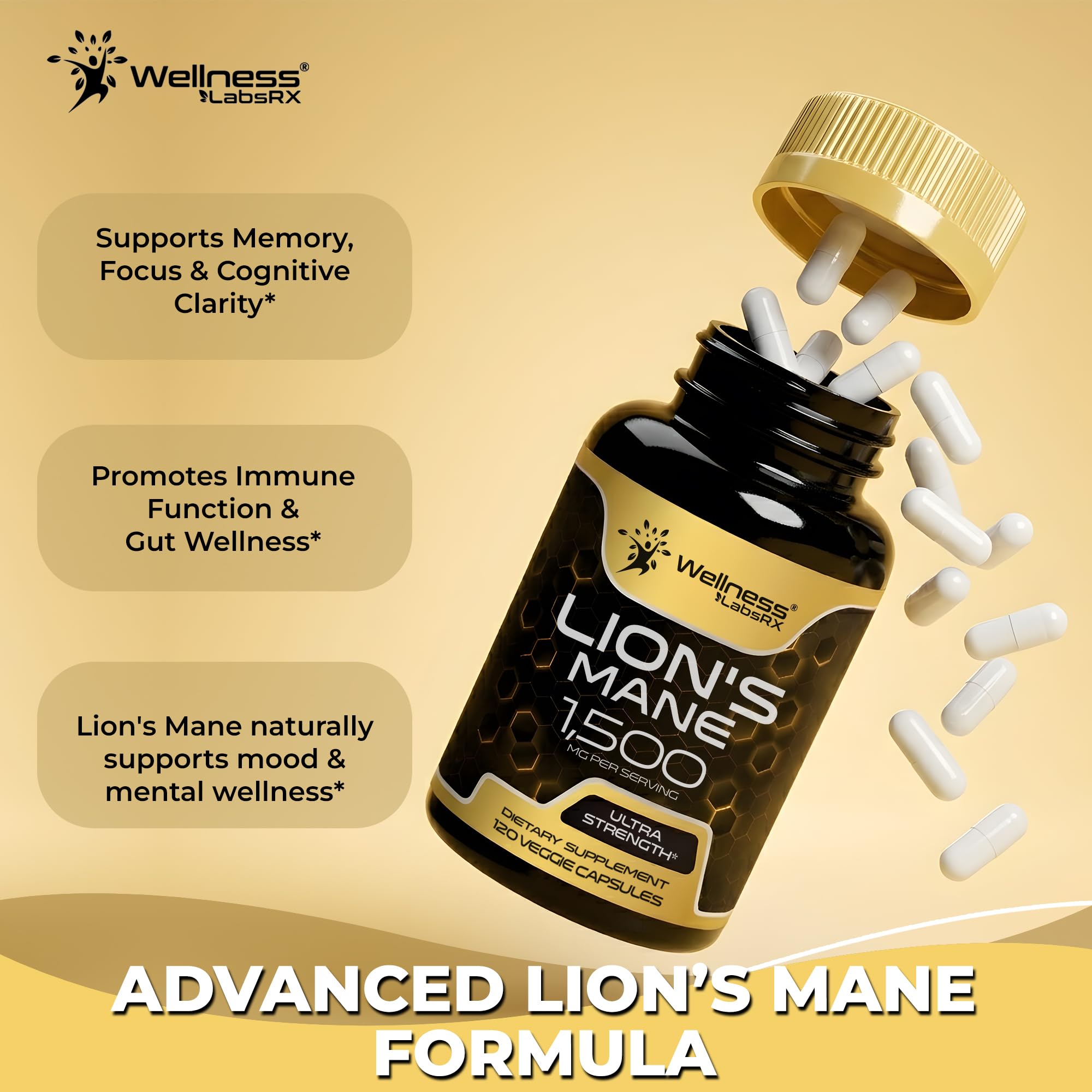 Organic Lions Mane Supplement Capsules, Memory & Focus Mushroom, 120 Count — Amazon image 3