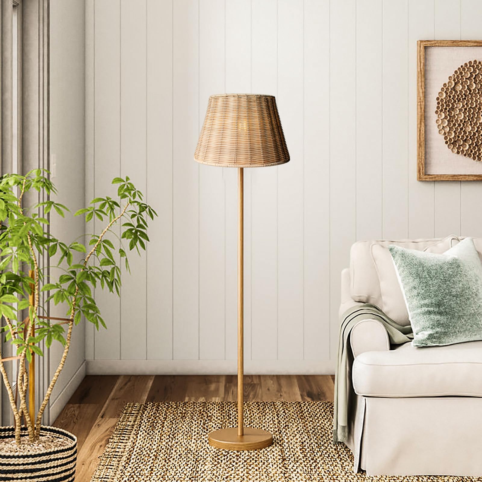 Parasol de lámpara de ratán, tejido a mano, forma cónica, versátil para lámparas de techo, colgantes, de pared y de mesa (1, color natural-ratán)