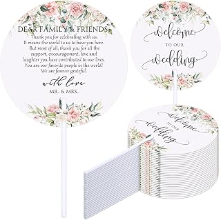 100 Pcs Wedding Hand Fans for Guests Bulk Plastic Round Decorative Fans with Handle for Wedding Party Favors(Pink)