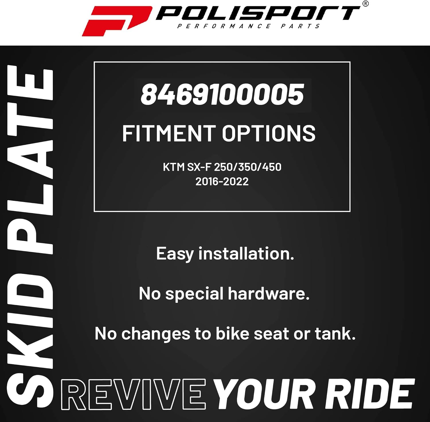 Polisport Motocross Motorcycles (MX) Fortress Skid Plate for KTM SX-F 250/350/450 (2016-22) Dirt Bikes - OEM Quality, Flexible, Durable & Perfect Fit - Orange