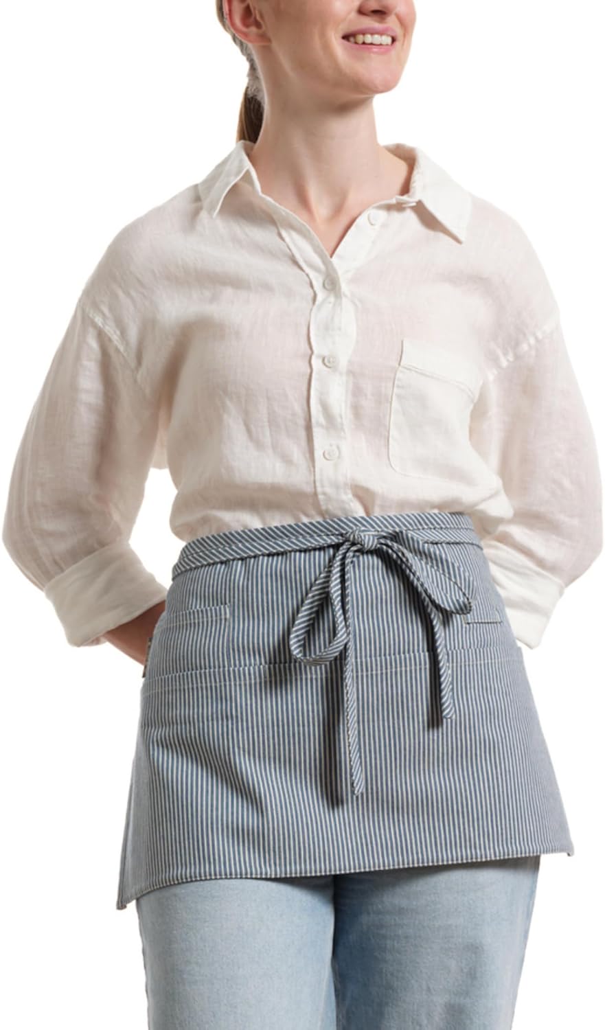 MEEMA Chef Waist Apron Cotton Fabric |Washable & Breathable Waitress & Server Half Aprons for Women with Pockets & Long Waist Straps | Cooking, Baking, Grilling & Crafting