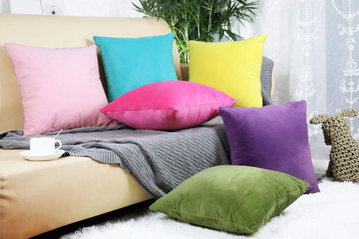 sykting Decorative Pillow Covers Solid Super Soft Short Plush Fuzzy Throw Pillow Covers for Bed Couch Chair Pack of 2 Square 18x18 inch Brown