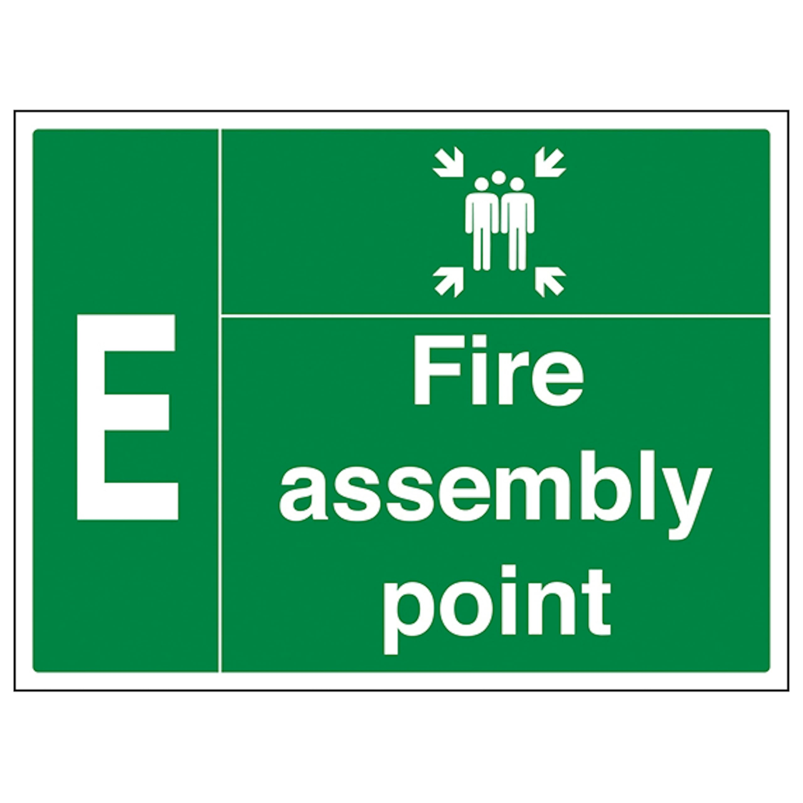 V Safety Fire Assembly Point with Family and Letter E 600 x 400 mm - 2mm Rigid Plastic Safety Sign