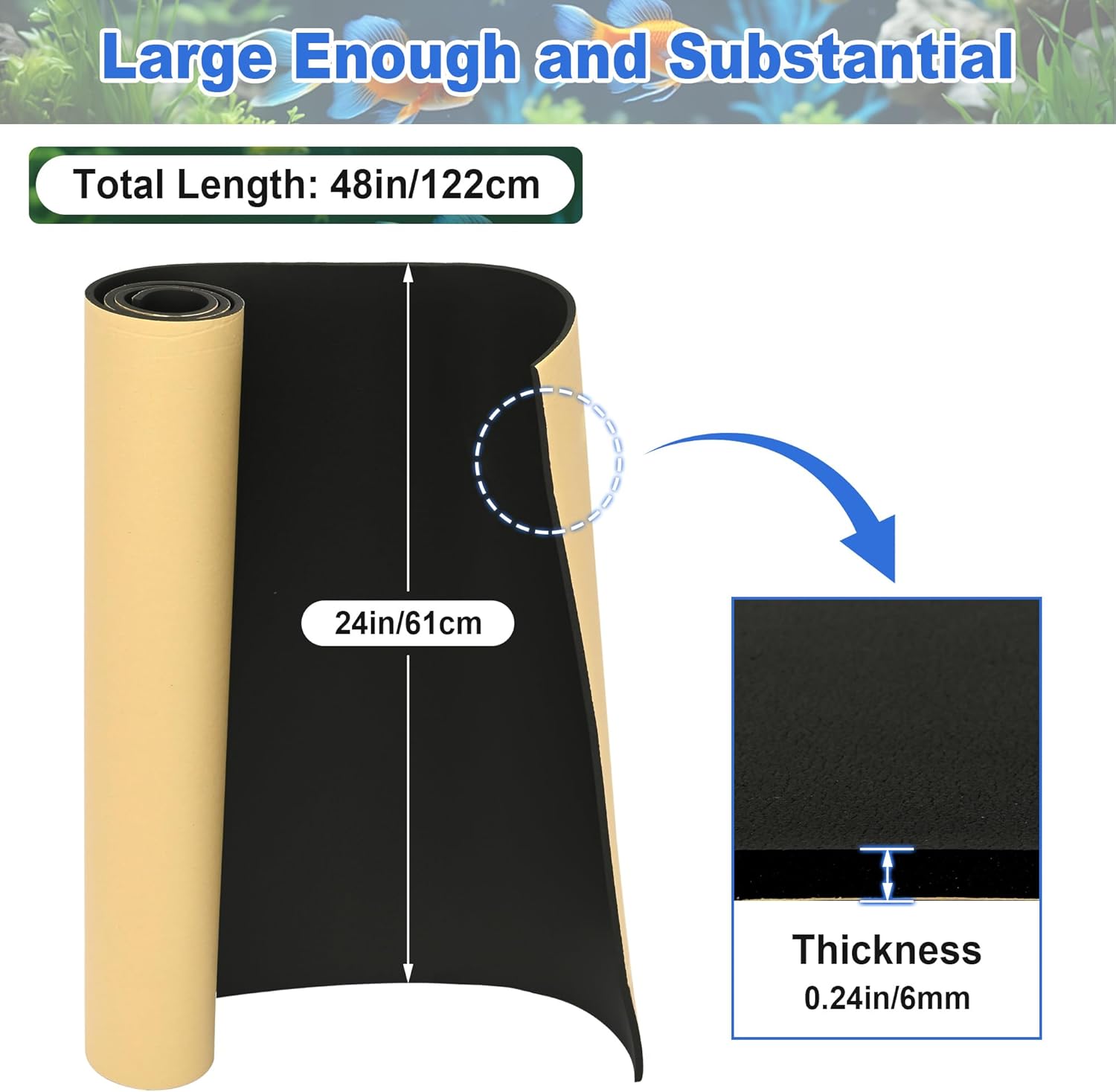 48 x 24 In Aquarium Fish Tank Self Leveling Mat, Compressible Neoprene Sponge Padding Shock Mat, Large Shockproof Waterproof Adhesive Foam Sheet Roll, DIY Rubber Cushions for Support Protection