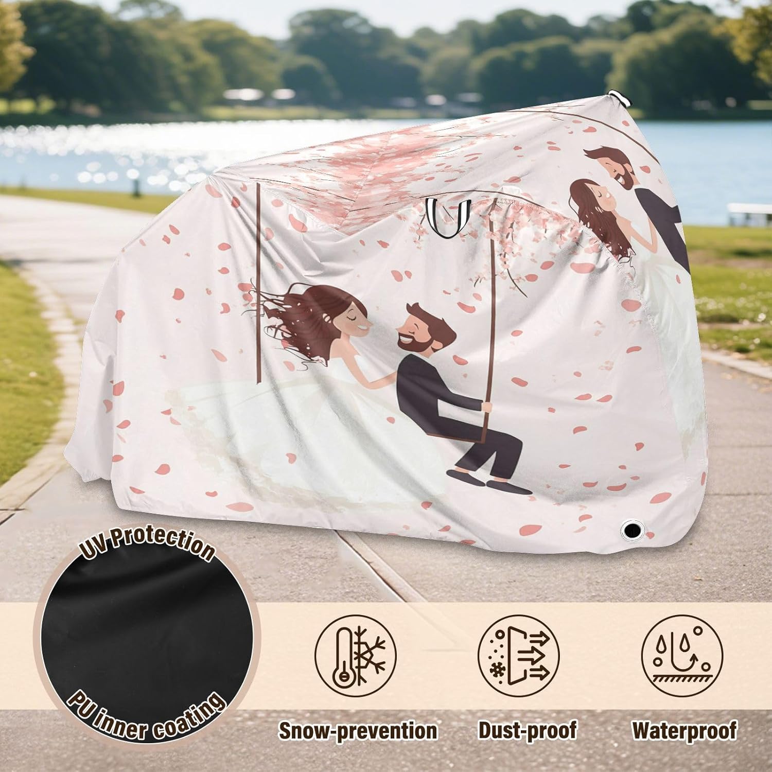 ALAZA Wedding Couple Swing Flowers Bike Cover Waterproof Outdoor Ebike Bicycle Covers Tarp Protection for 1/2 Bikes, Sun UV Dust Wind Proof