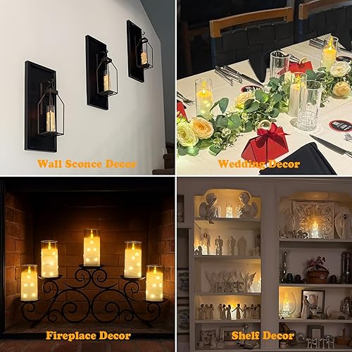 Miniatura 3 de Lezonic 6 velas LED sin llama con temporizador remoto, velas acrílicas que funcionan con pilas parpadeantes con cadena de luces incrustadas, para