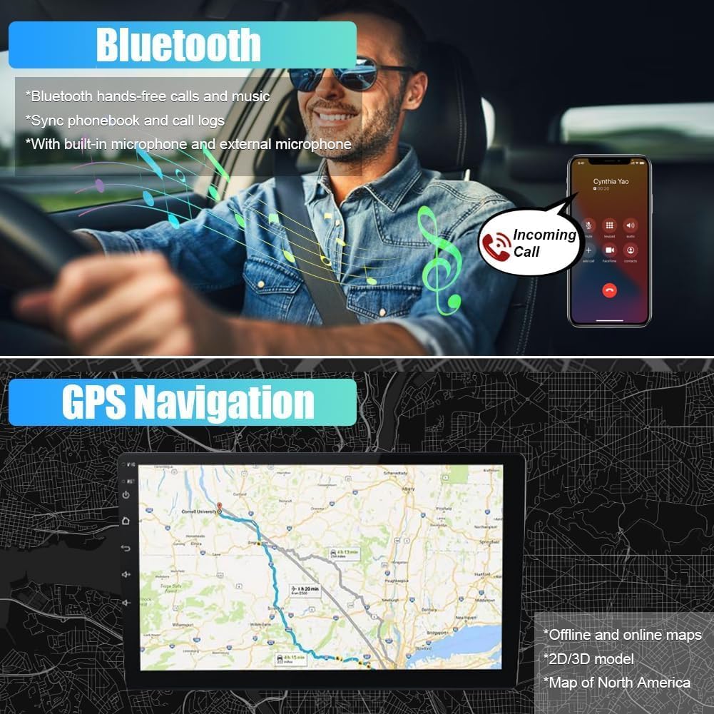 Loddery Android 13 Car Stereo displaying Bluetooth and GPS navigation features.