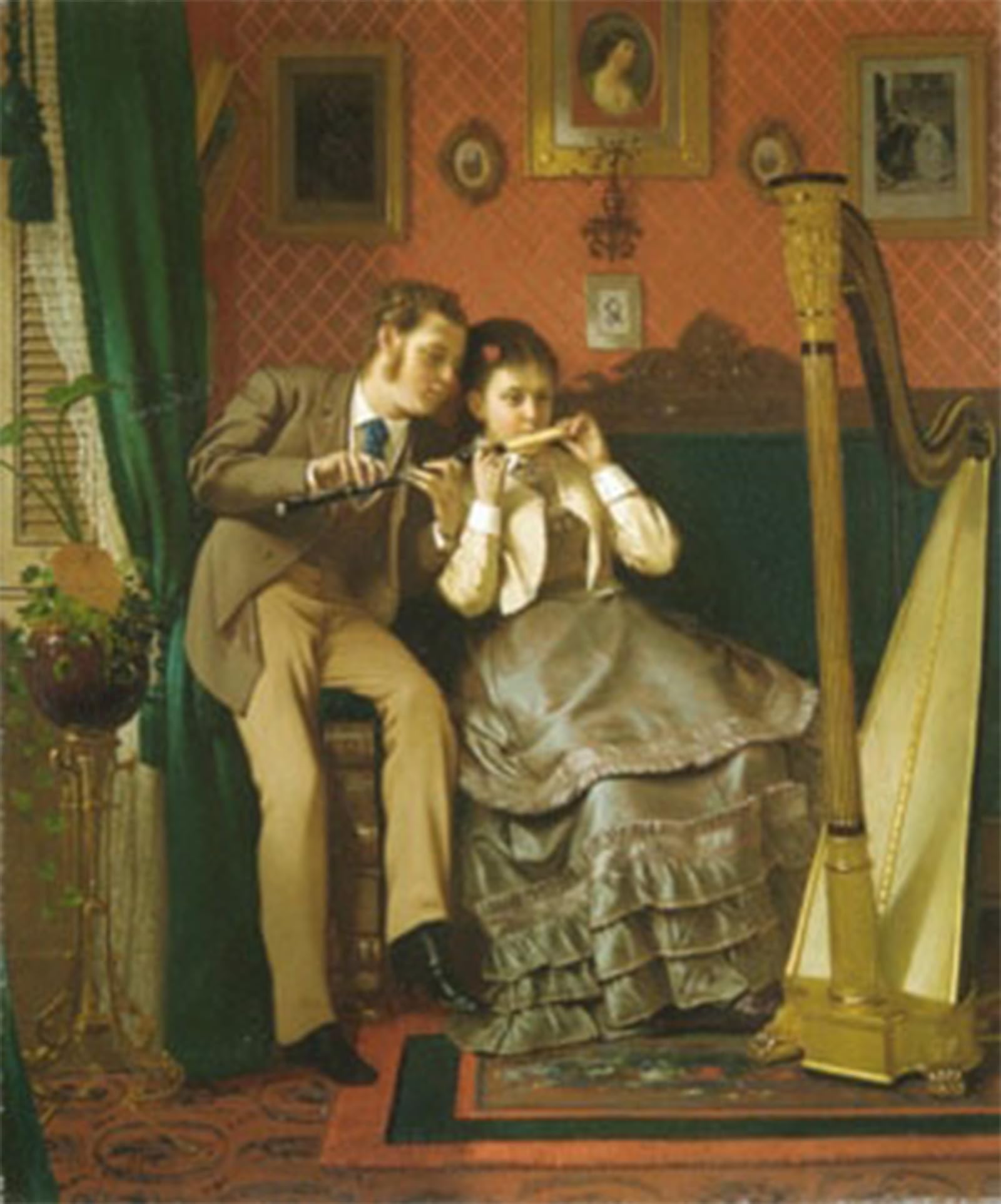 SERENDIPITP Vintage Picture Print on Canvas Wall Art Poster the Music Lesson by John George Brown Artwork Print Poster for Wall Decor 60x90cm
