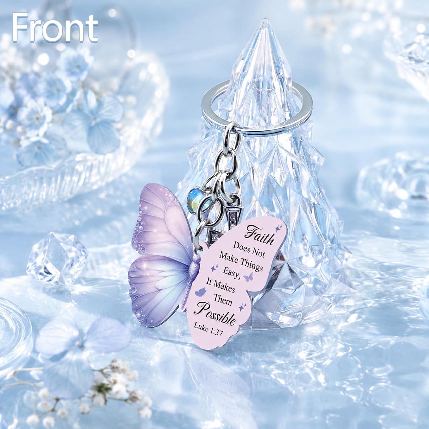 Purple Gifts Butterfly Cross Keychain For Women Bible Verse Scripture Gifts image 5
