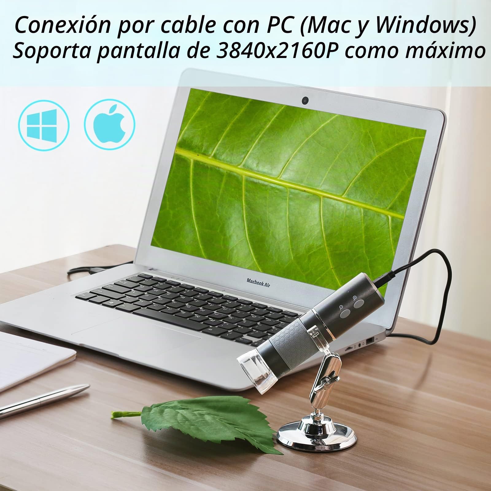 HD 4K 3840x2160P Cámara de microscopio Digital WiFi para iPhone Android Phone y Windows Mac PC, microscopio portátil inalámbrico con Soporte para Adultos y niños