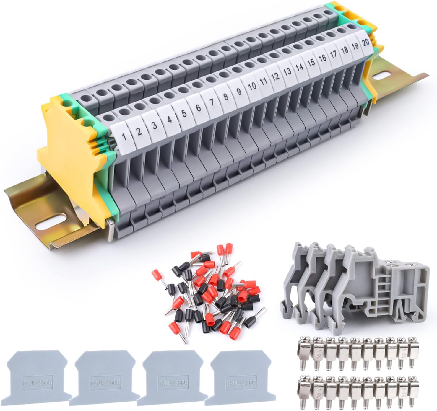 Din Rail Connectors, Her Kindness DIN Rail Terminal Blocks Kit UK-2.5B Universal Class Terminal Blocks Kit, for DIY, Suitable for Garage Renovation, DIY, Automation Projects