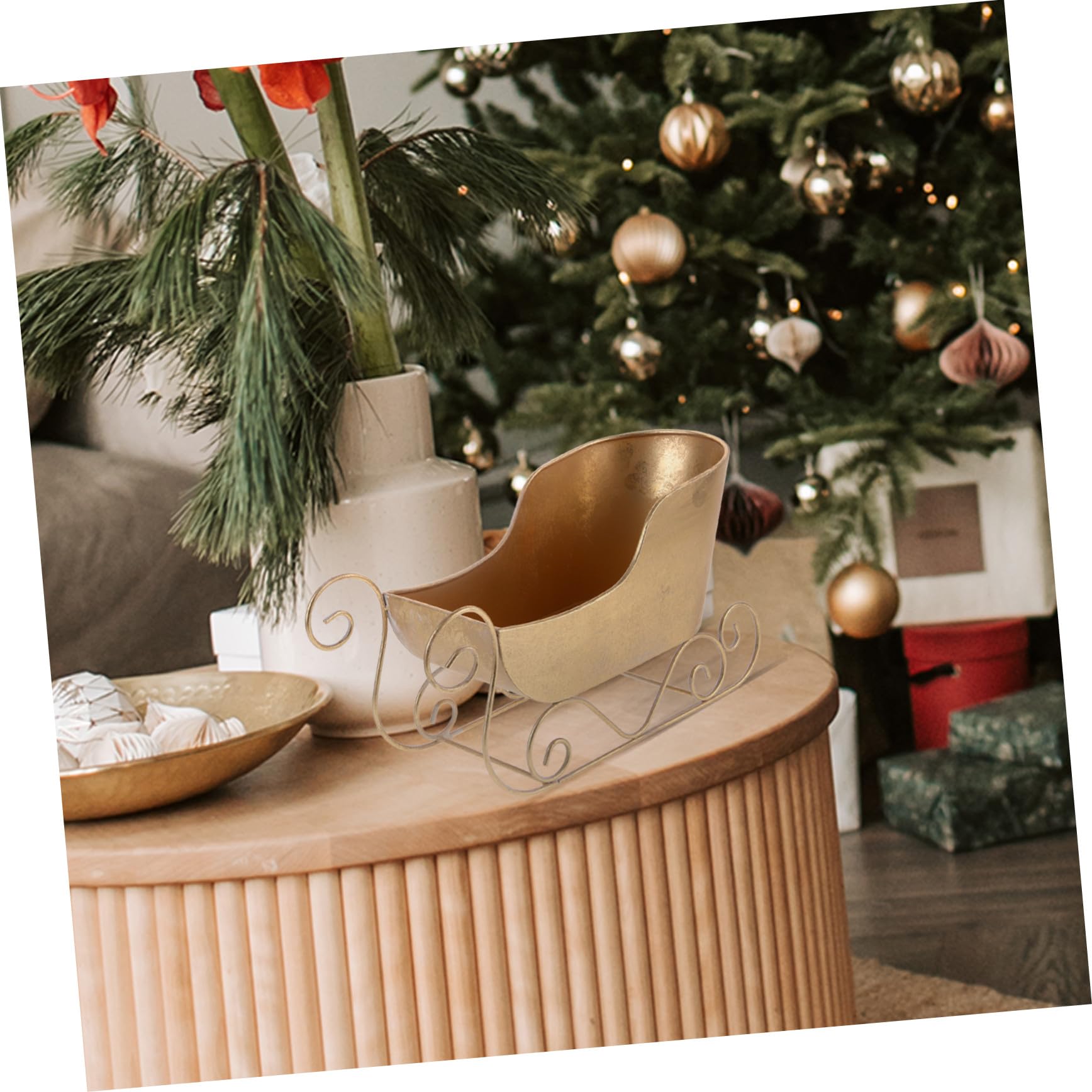 Zerodeko Weihnachtlicher Eisenschlitten Dekofigur für Tisch Weihnachtsdeko Miniatur Schlitten Modell Stabile Langlebige Desktop Deko für Party und Festtagsgestaltung