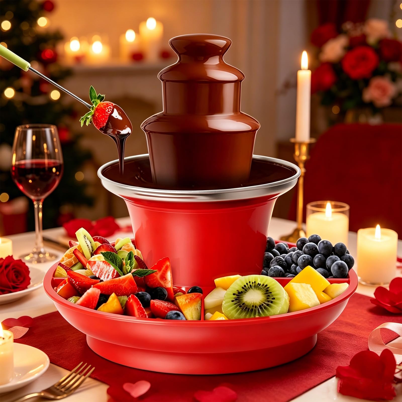 Juego De Fondue Eléctrica Portátil De 3 Niveles con Bandeja para Servir