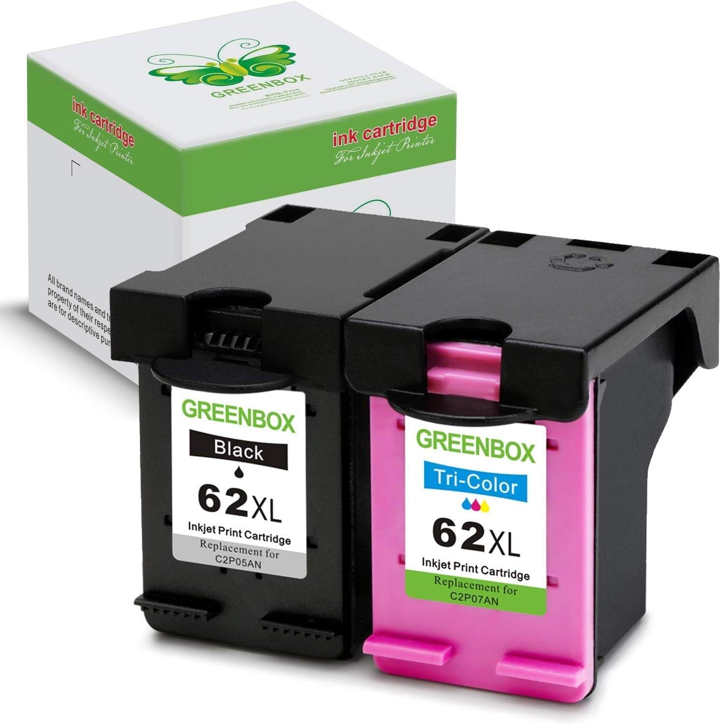 GREENBOX Re-Manufactured Ink Cartridge Replacement for HP 62XL 62 XL Used in HP Envy 7640 5660 5540 5640 5643 Officejet 5740 5743 5745 OfficeJet 200 250 Mobile Printer (1 Black 1 Tri-Color)