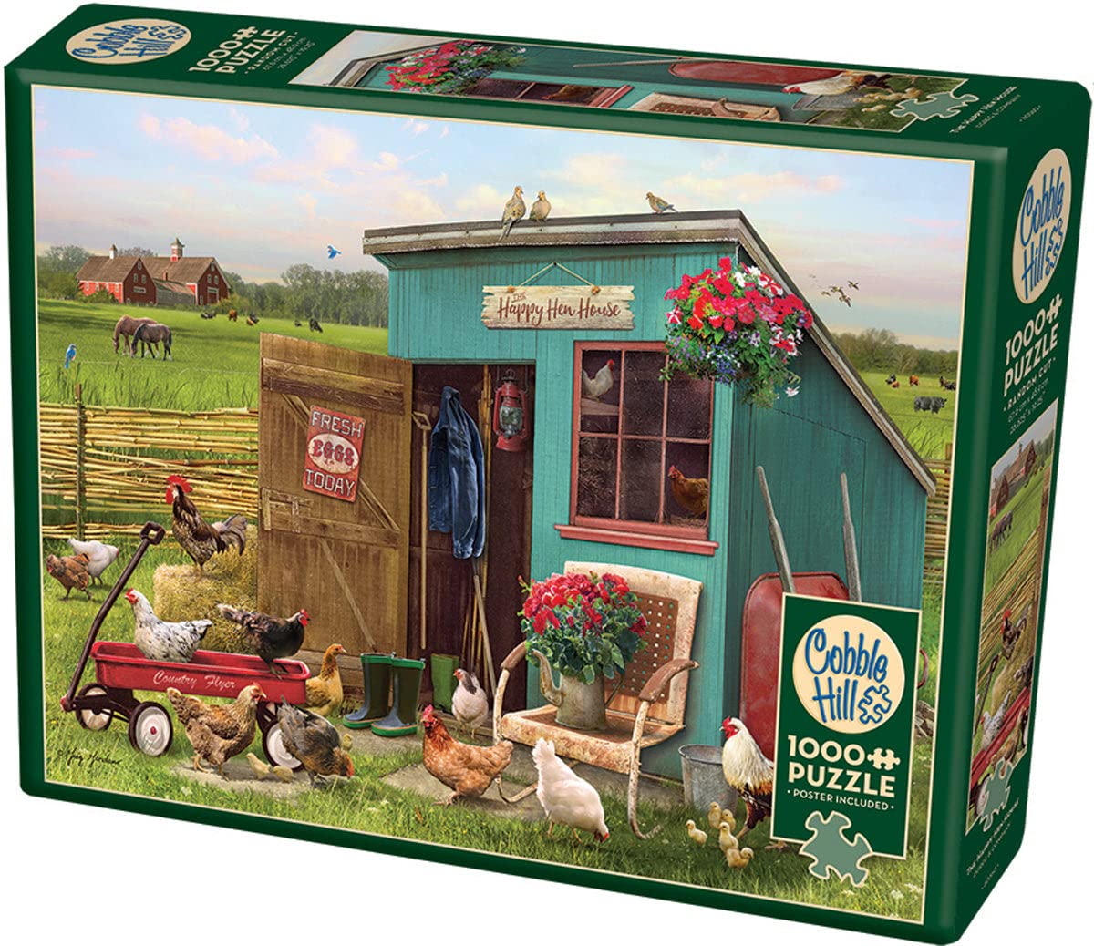 Cobble Hill 1000 Piece Puzzle - The Happy Hen House - Sample Poster Included