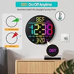 MAXSTAR 10" Grande horloge murale numérique avec télécommande,8 RGB Couleurs Grande Moderne LED Affichage d'écran, brillance automatique, DST,Température,Armoirie murale Horloge pour salon, Chambre, Cuisine Décor-Blanc