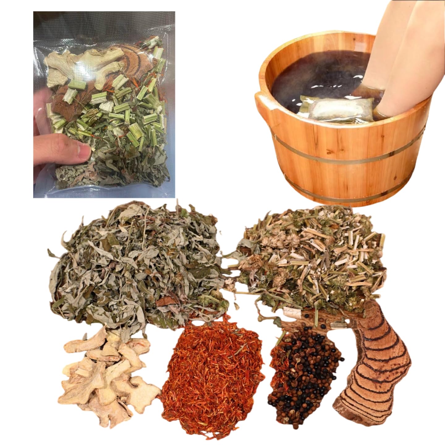 Whole Herb Chinese Herbal Foot Soak Bags – Mugwort & Ginger, 16 Extra-Large 50g Sachets (800g/28oz), Non-Powder Visible Herbs Foot Bath for Relaxation & Tired Feet