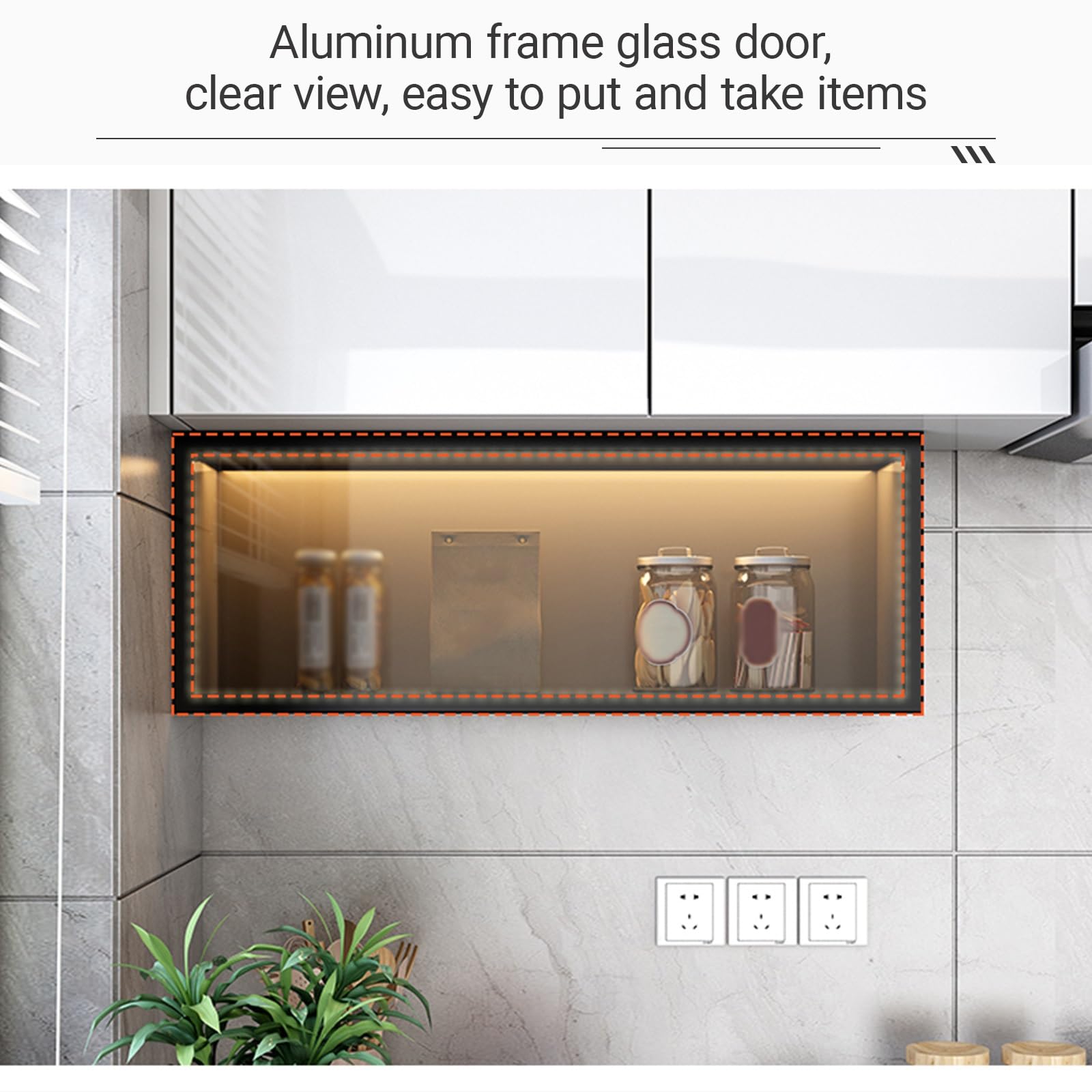Wandmontierte Vitrinen Schrank mit Aufklappbaren Glastüren für Küche Wandhängendes Gestell aus Massivholz mit Sensorlicht für Küche und Esszimmer(White,60 * 19 * 30cm/23.6 * 7.5 * 11.8in)