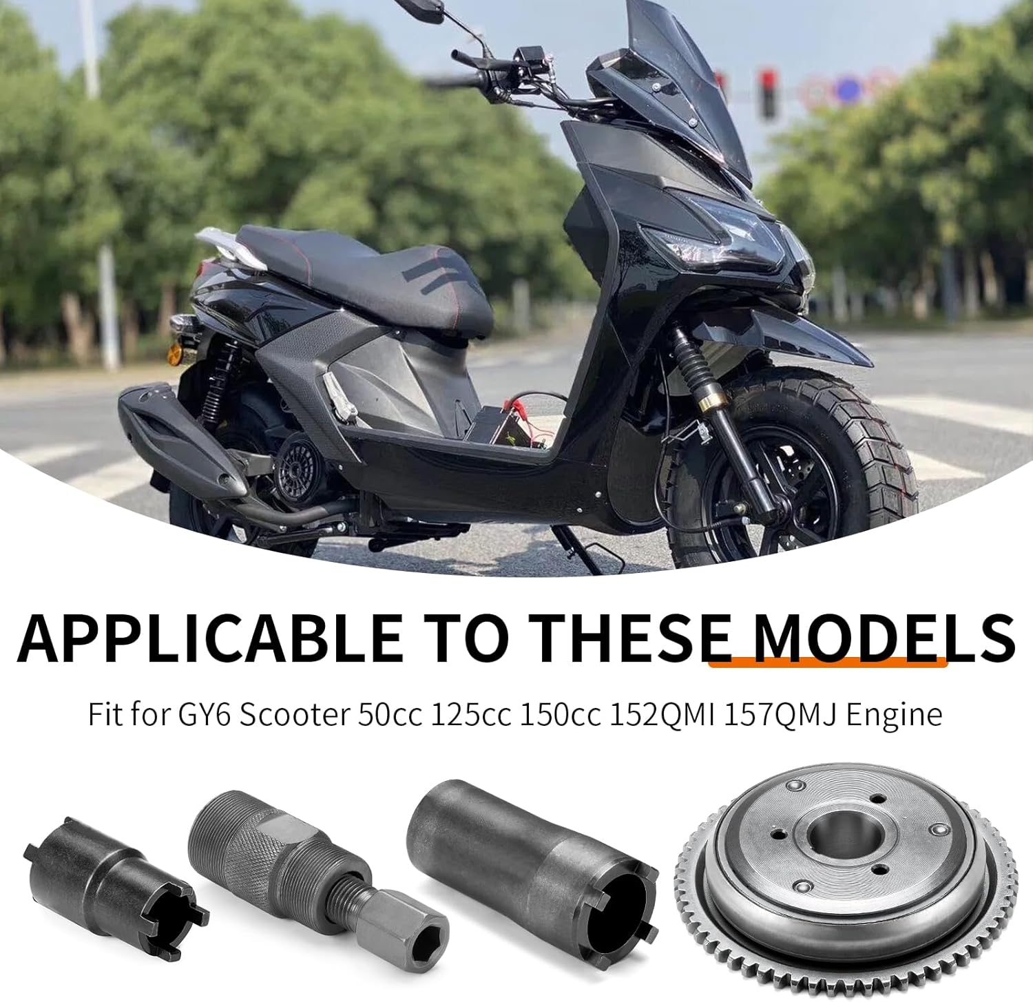 Starter Clutch Kit Flywheel Puller & Nut Tool for GY6 Scooter 125cc 150cc 152QMI 157QMJ Engine Models