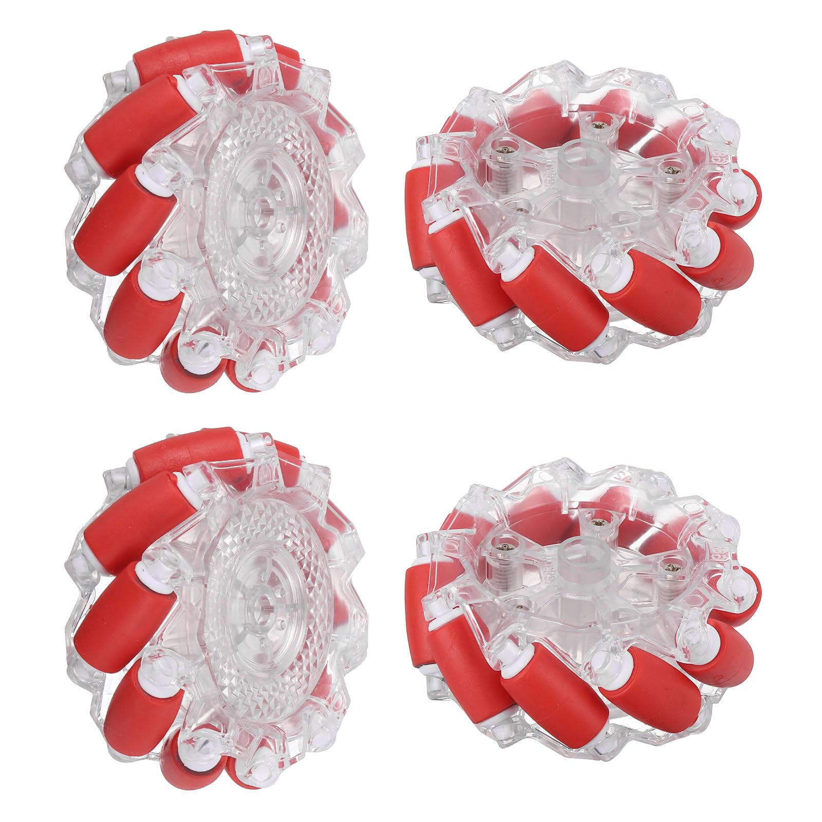 sourcing map 1Set Mecanum Wheels Set, 66mm / 2.6" ABS Rubber Omnidirectional Wheels for Smart Robot Car Parts DIY Models Accessories, Red