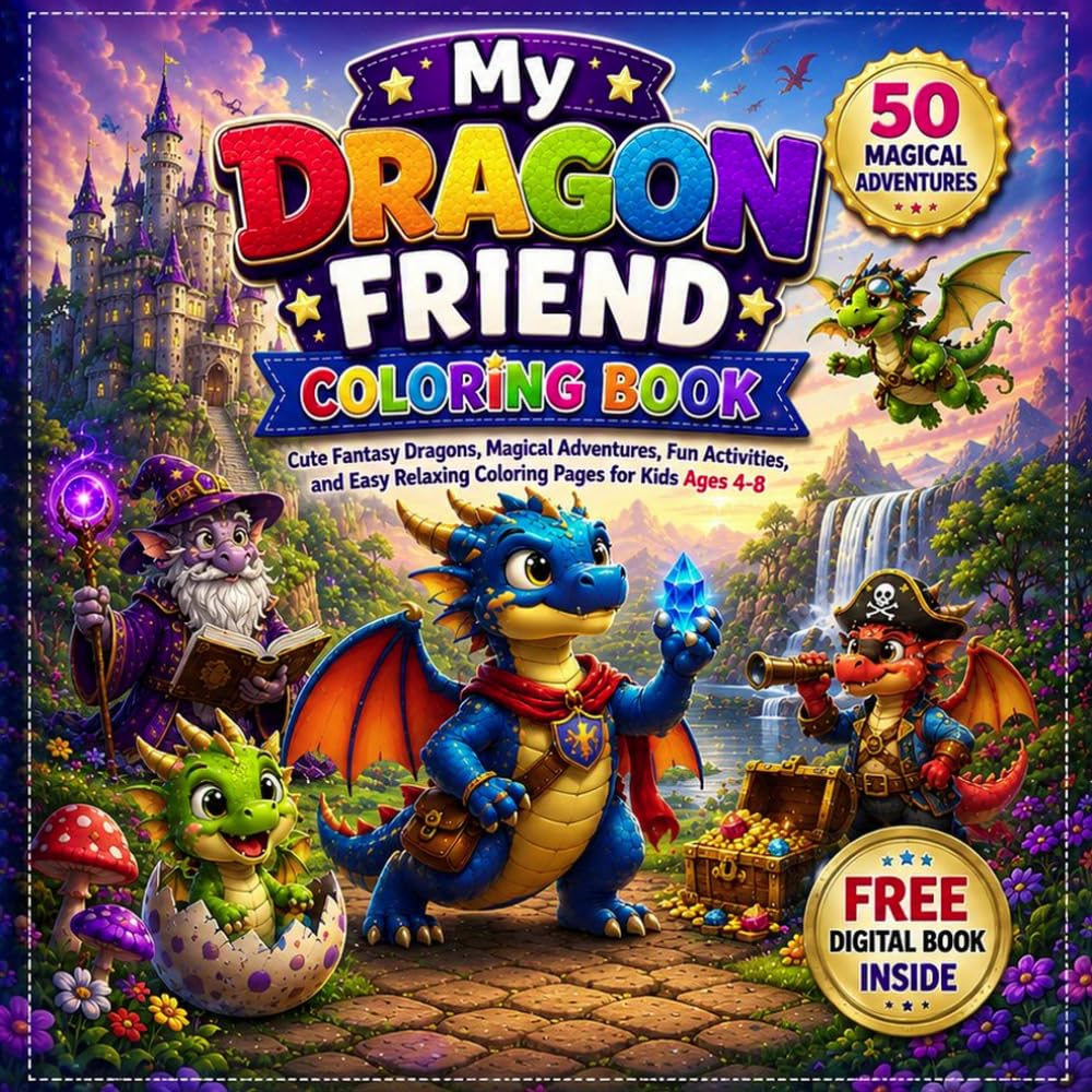My Dragon Friend Coloring Book: Cute Fantasy Dragons, Magical Adventures, Fun Activities, and Easy Relaxing Coloring Pages for Kids & Teen | Adorable ... in Castles, Space, Oceans, Parties, and More