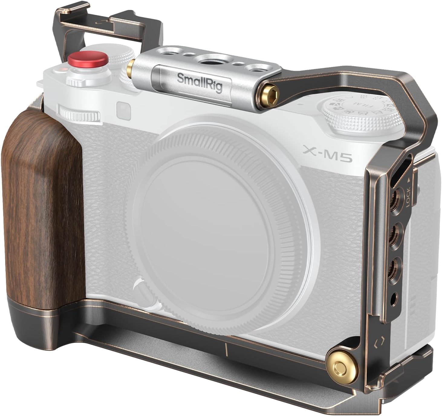 SmallRig "Retro" Cage for FUJIFILM X-M5, with Built-in Wooden Handgrip and Quick Release Plate for Arca, Includes Windshield/Hot Shoe Cover/Shutter Release Button - 4892