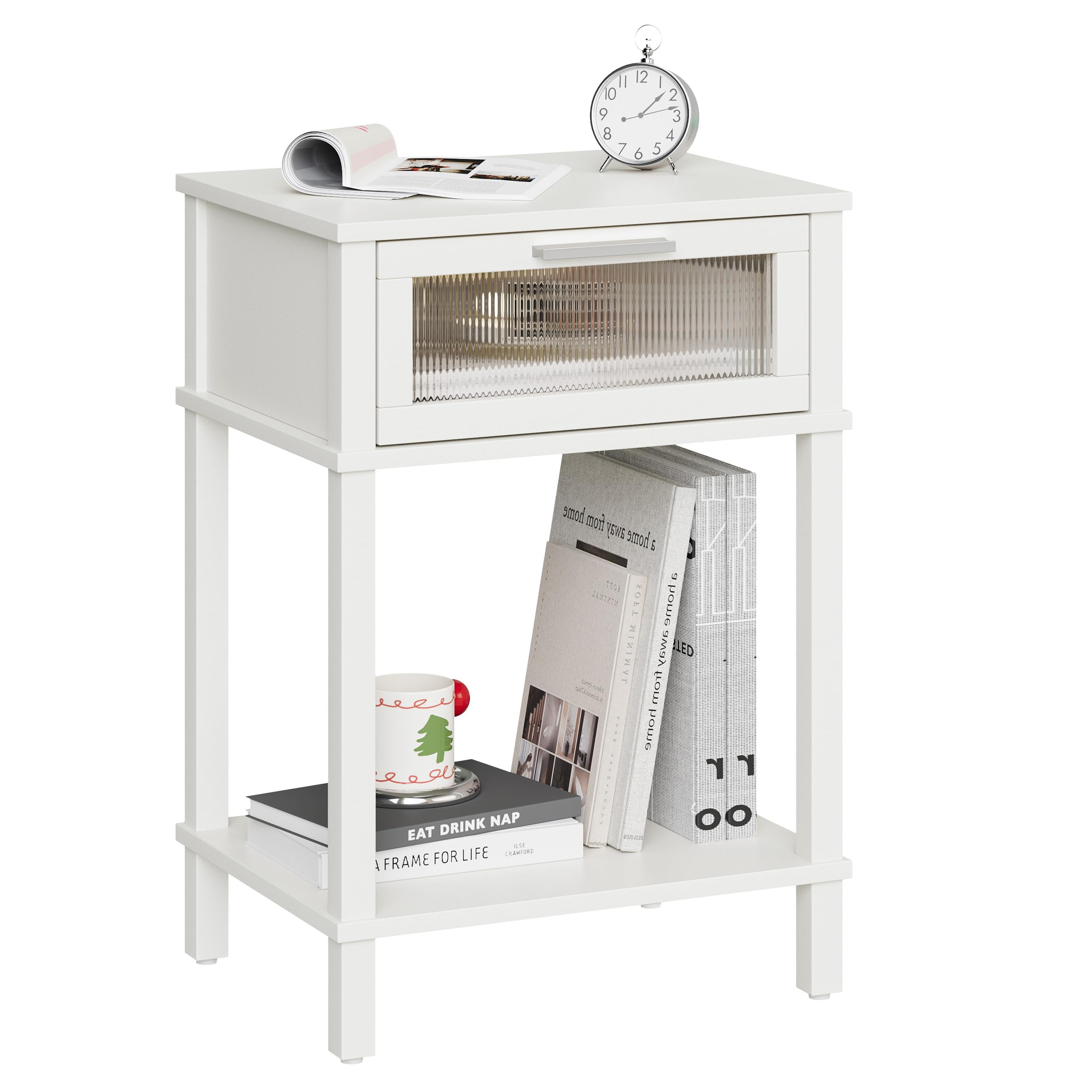 Photo 1 of Nightstand Wooden Bedside Table with Drawer White Night Stands Modern Style Small End Table Side Table with Storage Shelf for Bedroom Living Room MLBZ10W