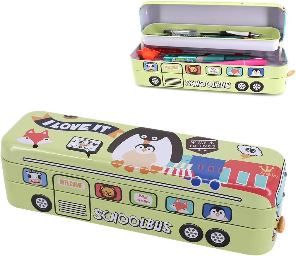 Animal Movable Three Tier Bus Pencil Case (Penguin)