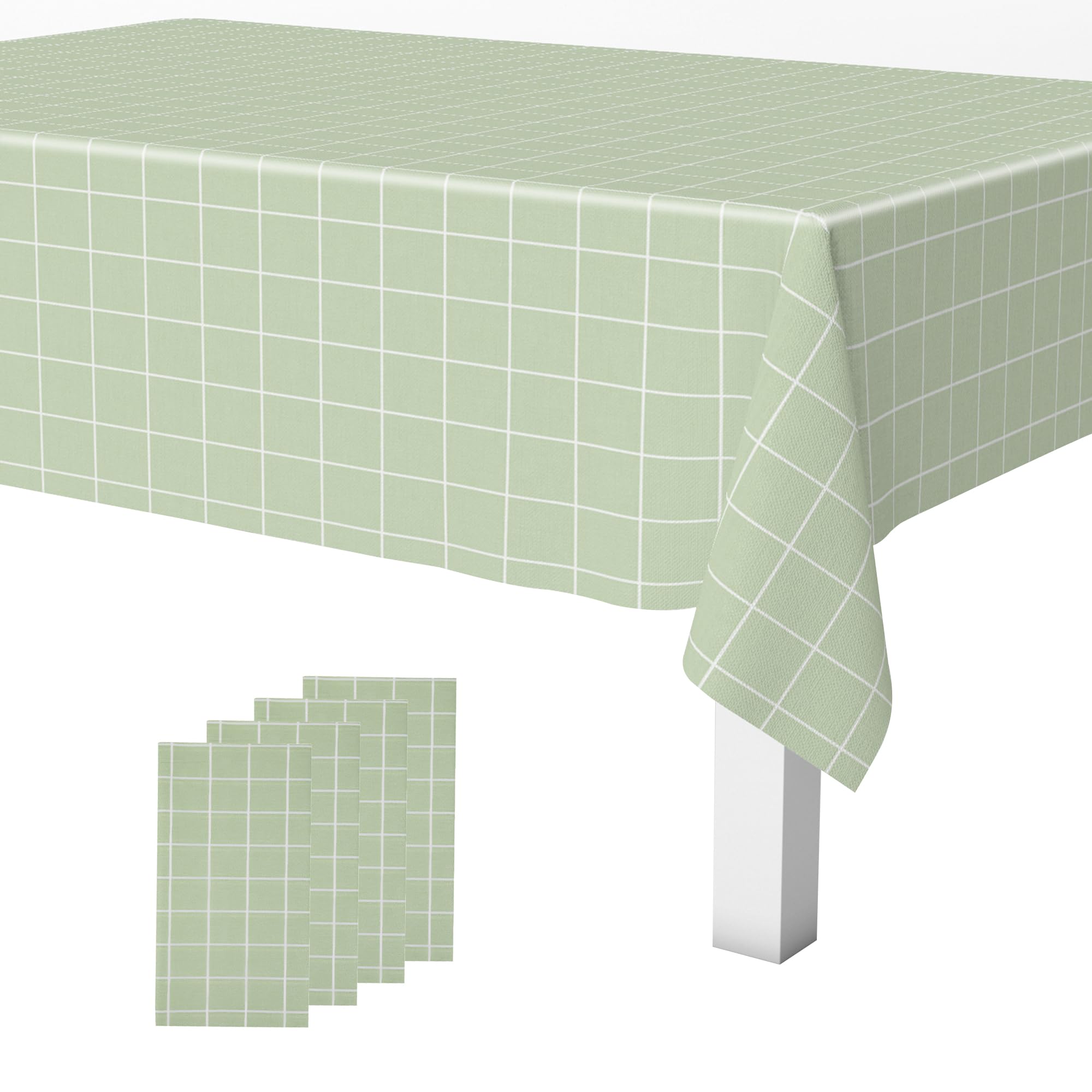 Trimming Shop Green Checkered Rectangular Tablecloth 137x180cm - 4pcs
